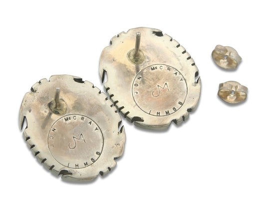 Navajo Earrings 925 Silver Natural Turquoise Native Signed Jon McCray C.80's