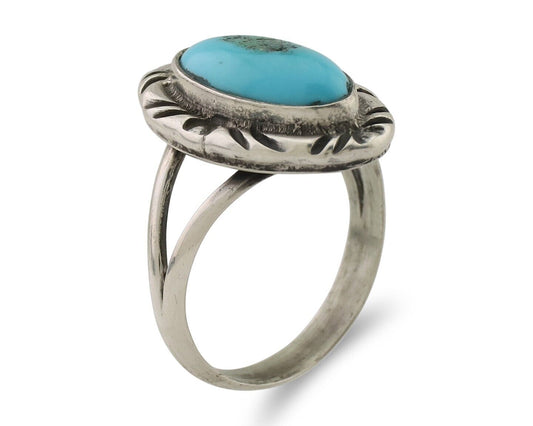 Navajo Ring 925 Silver Sleeping Beauty Turquoise Artist Signed SC C.80's