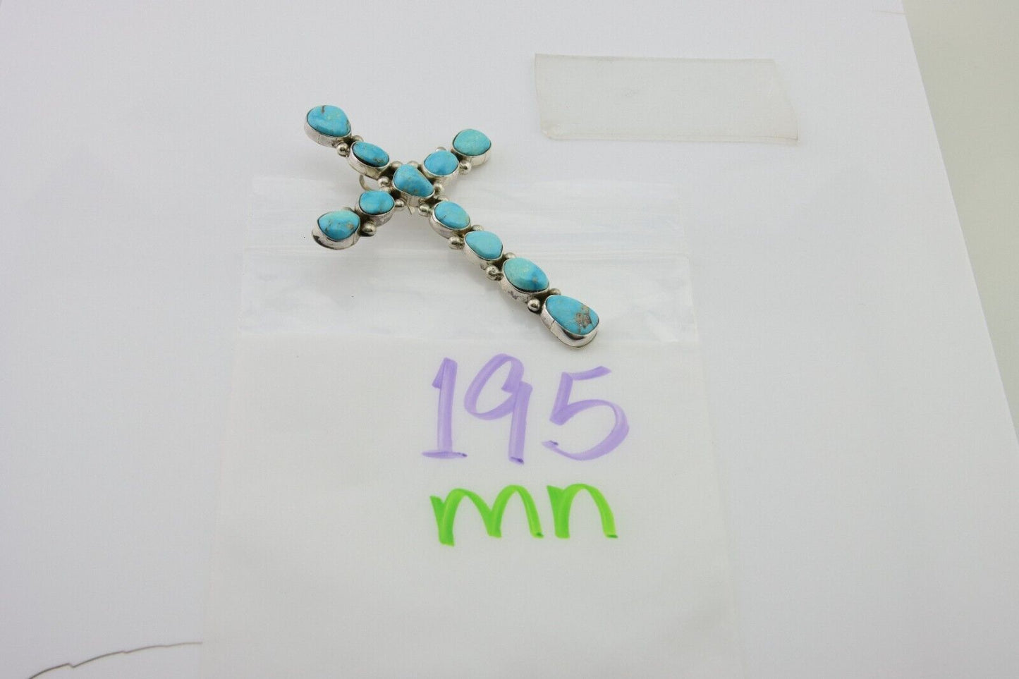 Navajo Cross Handmade Pendant 925 Silver Turquoise Artist Signed Russel Sam C80s