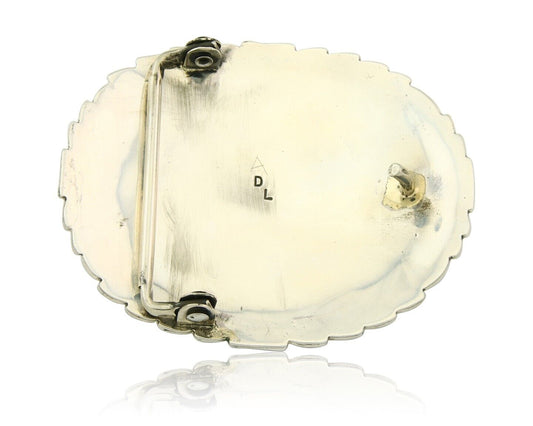 Navajo Belt Buckle 925 Sterling Silver Artist Signed DL 2.25 x 2.8 in C.80's