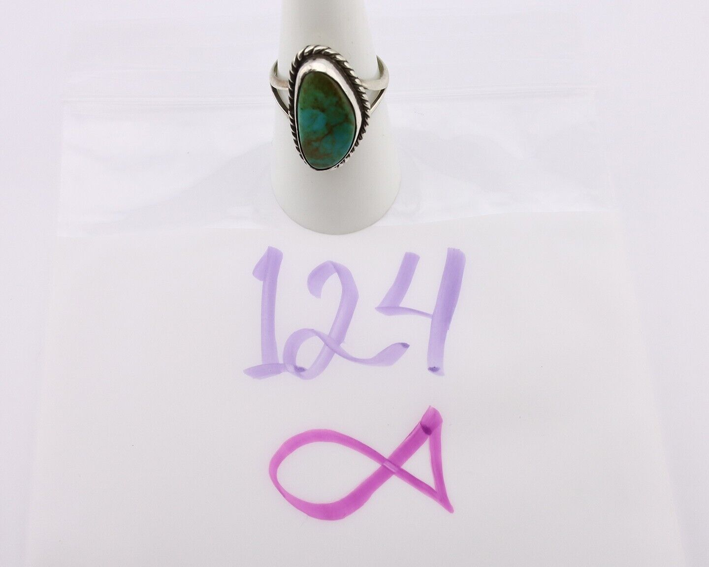 Navajo Ring 925 Silver Natural Turquoise Artist Signed Rabbit Stick C.80's