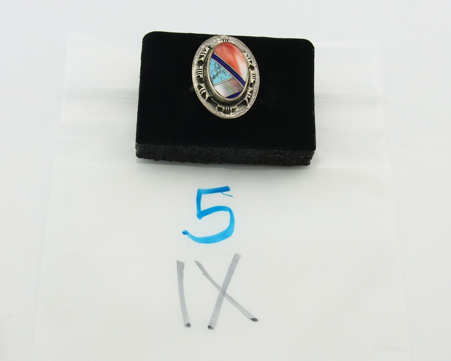 Navajo Tiwa Ring Sterling Silver Gemstone Vintage Native American Artist Sz 7.5