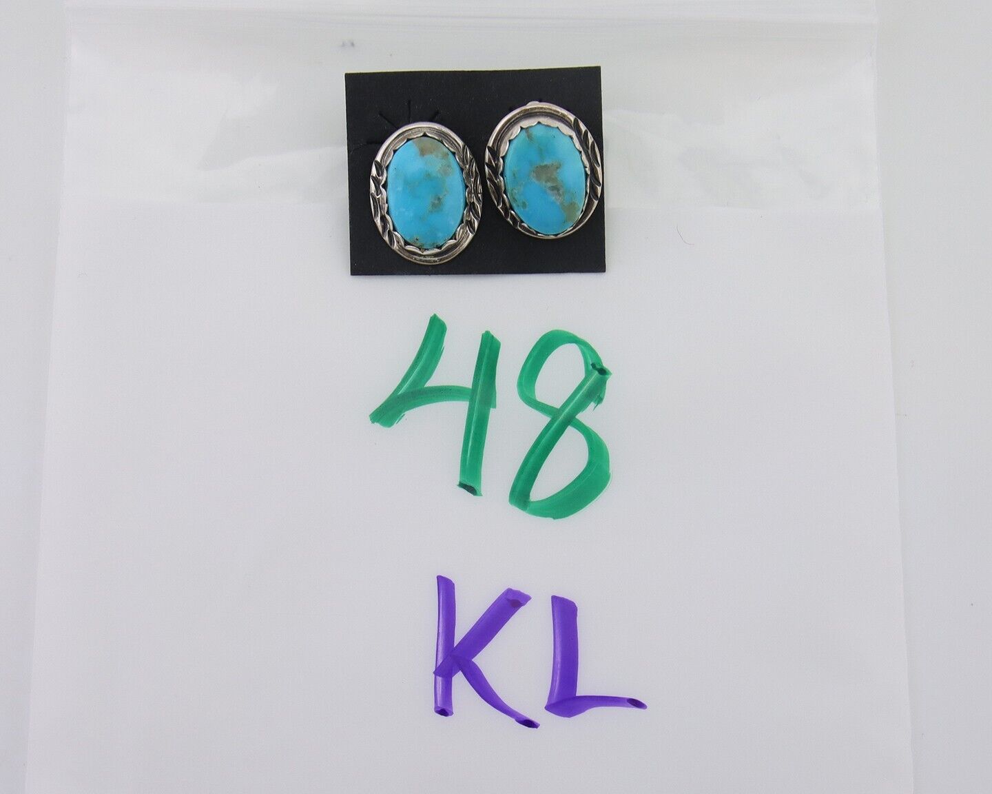 Navajo Paw Earrings 925 Silver Blue Turquoise Native American Artist C.80's