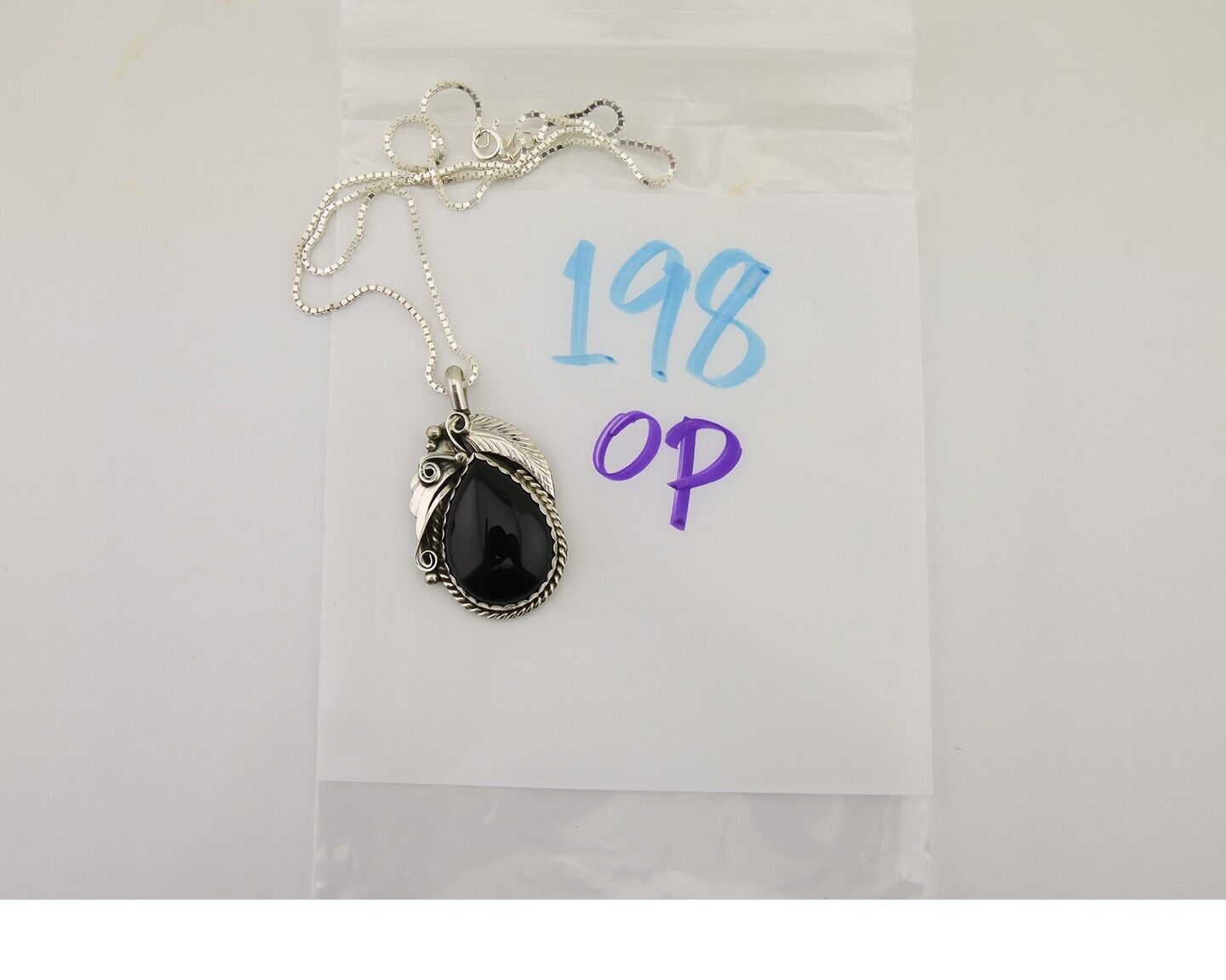 Navajo Necklace 925 Silver Natural Onyx Native Artist Signed Justin Morris C.80s