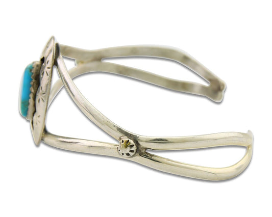 Navajo Cuff Bracelet 925 Silver Turquoise Cuff Artist Signed IJC C.80's