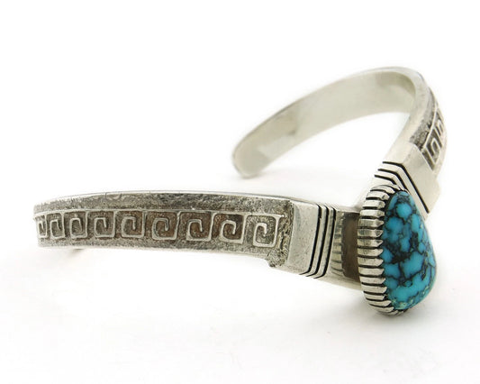Navajo Cuff Bracelet Silver Spiderweb Turquoise Vintage Signed GNH