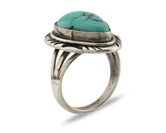 Navajo Ring 925 Silver Natural Mined Turquoise Native American Artist C.80's