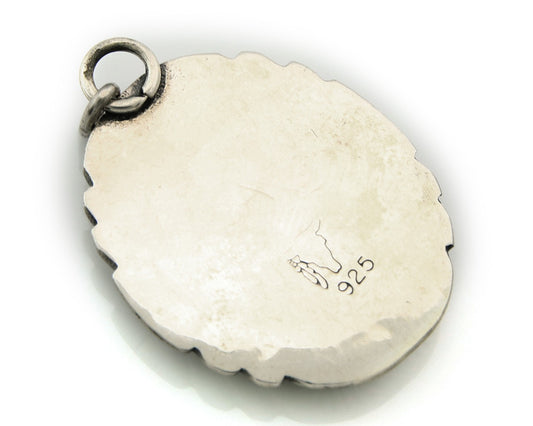 Navajo Pendant Sterling Silver Natural Gemstone Vintage Signed Bull Head