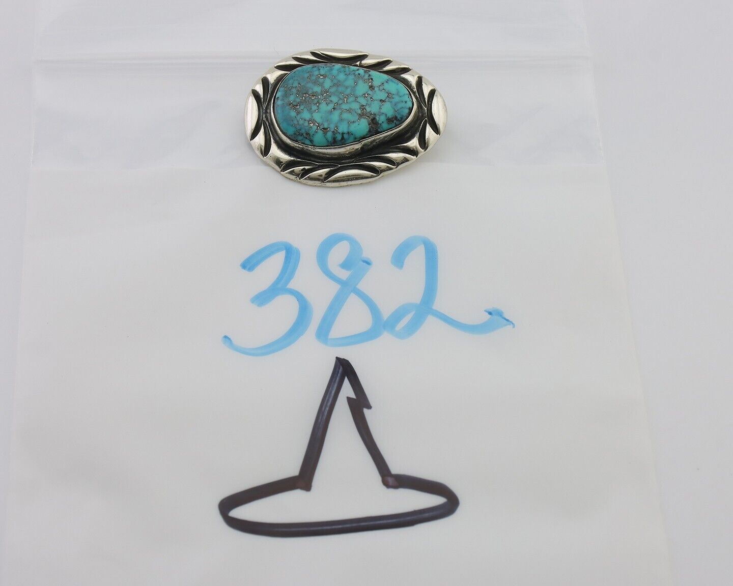 Navajo Pin 925 Silver Natural Spiderweb Turquoise Signed C Raincloud C.80's