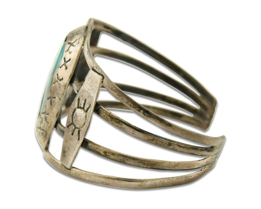Vintage Navajo Bracelet 925 Silver Natural Blue Turquoise Native American Artist
