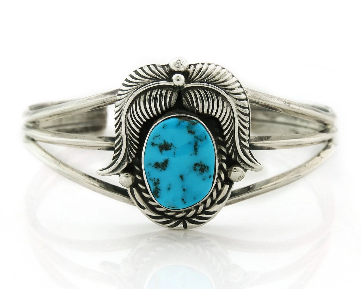 Navajo Cuff Bracelet 925 Sterling Silver Turquoise Vintage Signed MLS