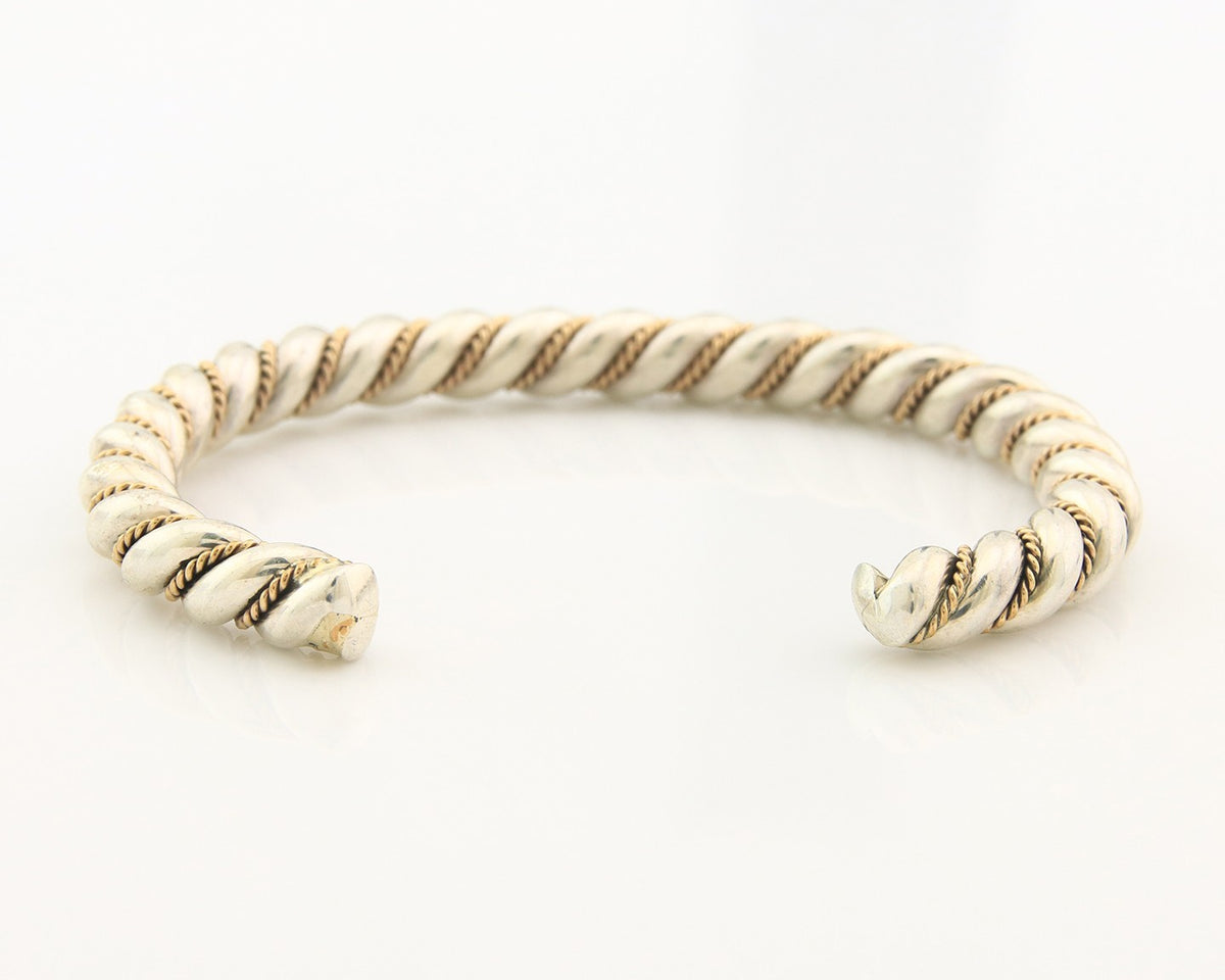 Navajo Twist Bracelet Sterling Silver Gold Authentic Vintage Native Artist 6mm