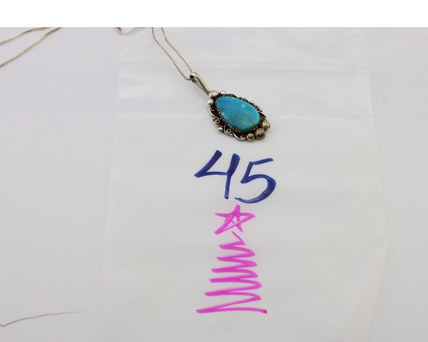 Navajo Necklace Pendant 925 Silver Turquoise Signed Billy Eagle C.80's