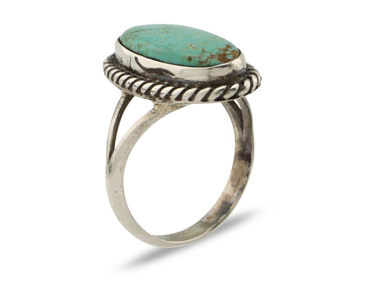 Navajo Ring 925 Silver Natural Kingman Turquoise Artist Signed M Montoya C.80's