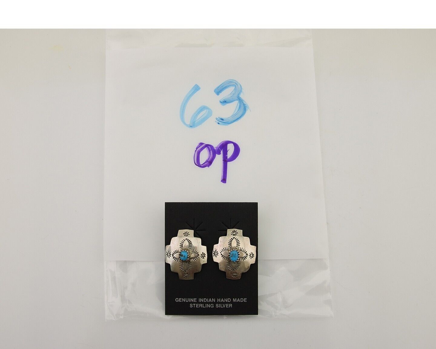 Navajo Hand Stamped Earrings 925 Silver Turquoise Native American Artist C.80's