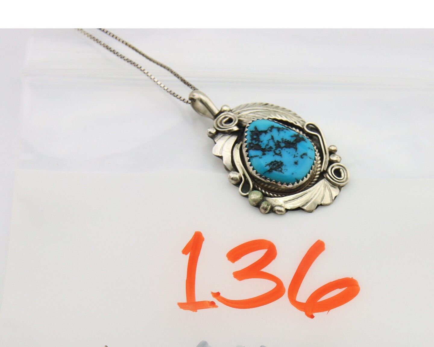 Navajo Necklace 925 Silver Natural Turquoise Artist Signed Justin Morris C.80's
