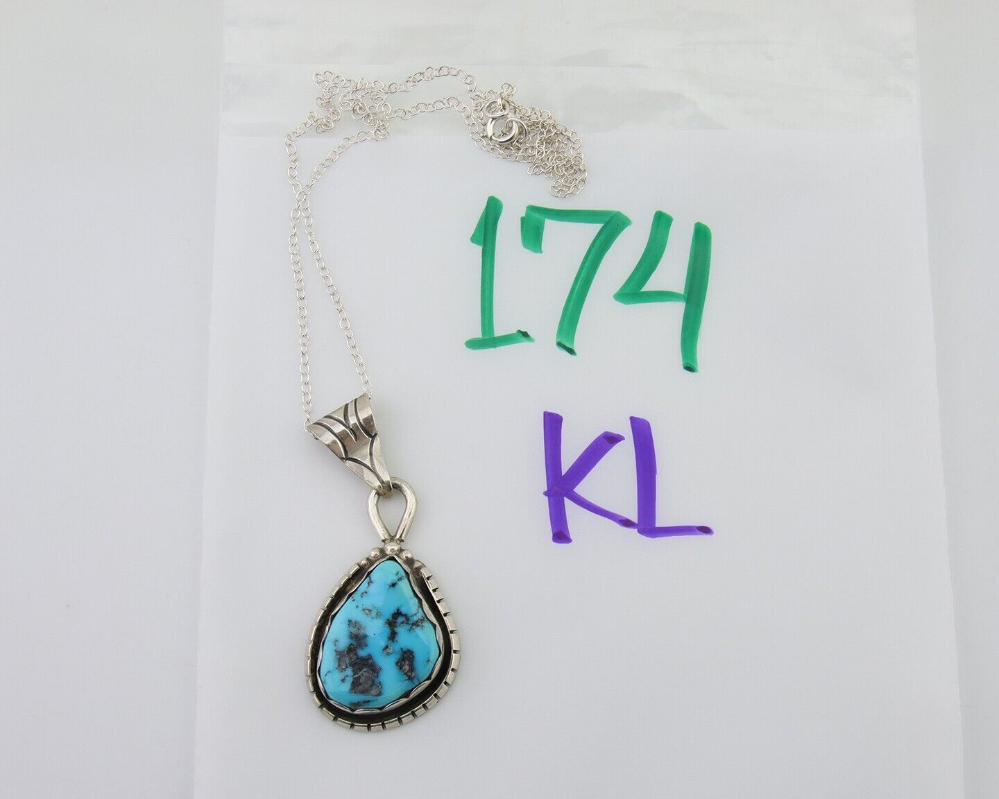 Navajo Necklace 925 Silver Natural Blue Turquoise Artist Tony Guerro C.80's