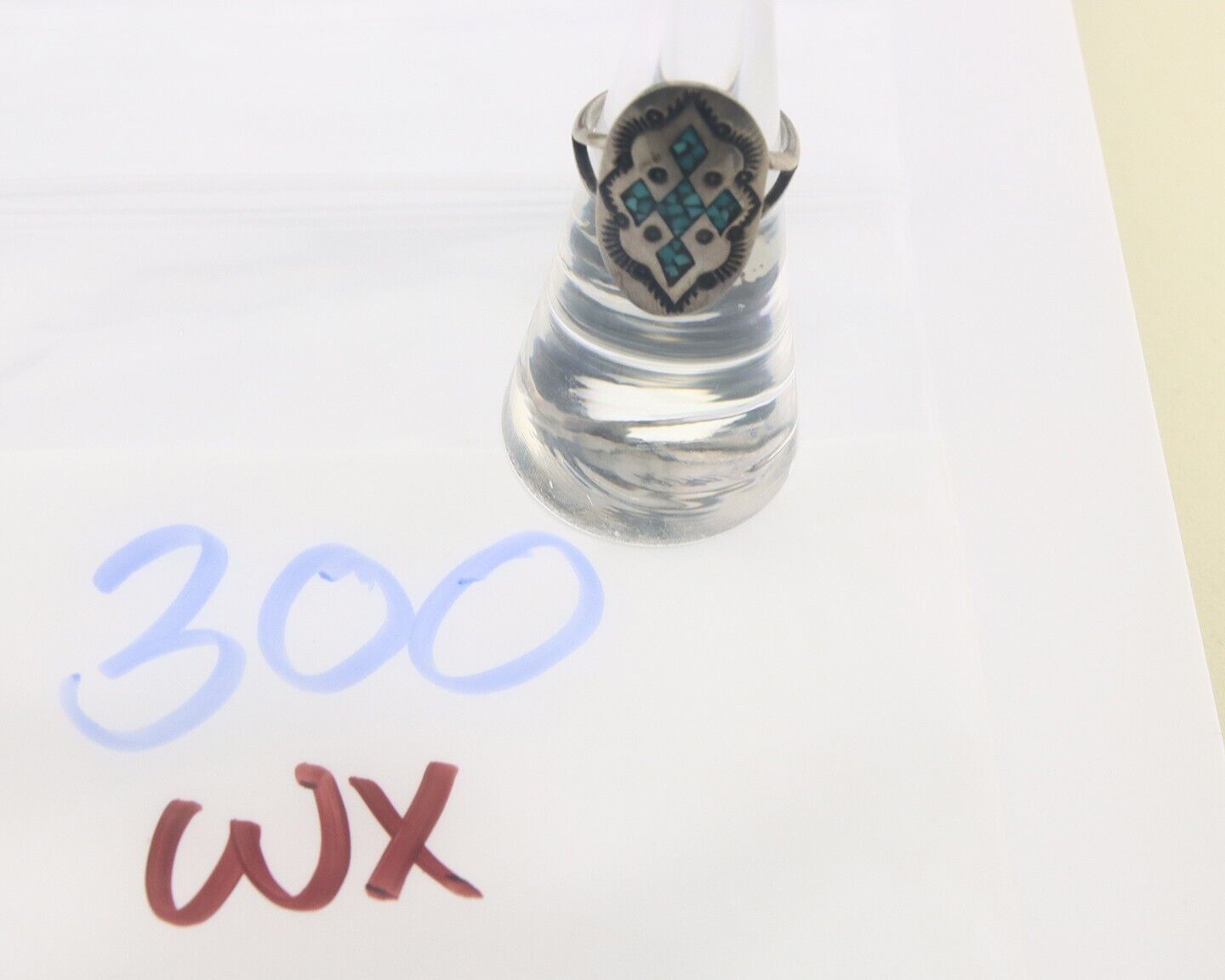 Navajo Ring 925 Sterling Natural Chip Inlay Turquoise C.80's Size 5.25