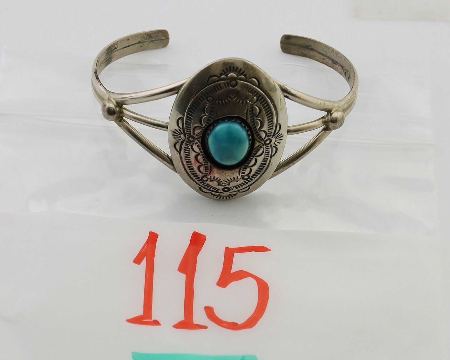 Navajo Bracelet 925 Silver Sleeping Beauty Turquoise Signed IHMJ C.80's