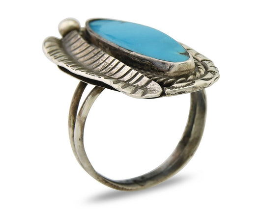 Navajo Ring .925 Sterling Blue Turquoise Artist Signed M C.80's