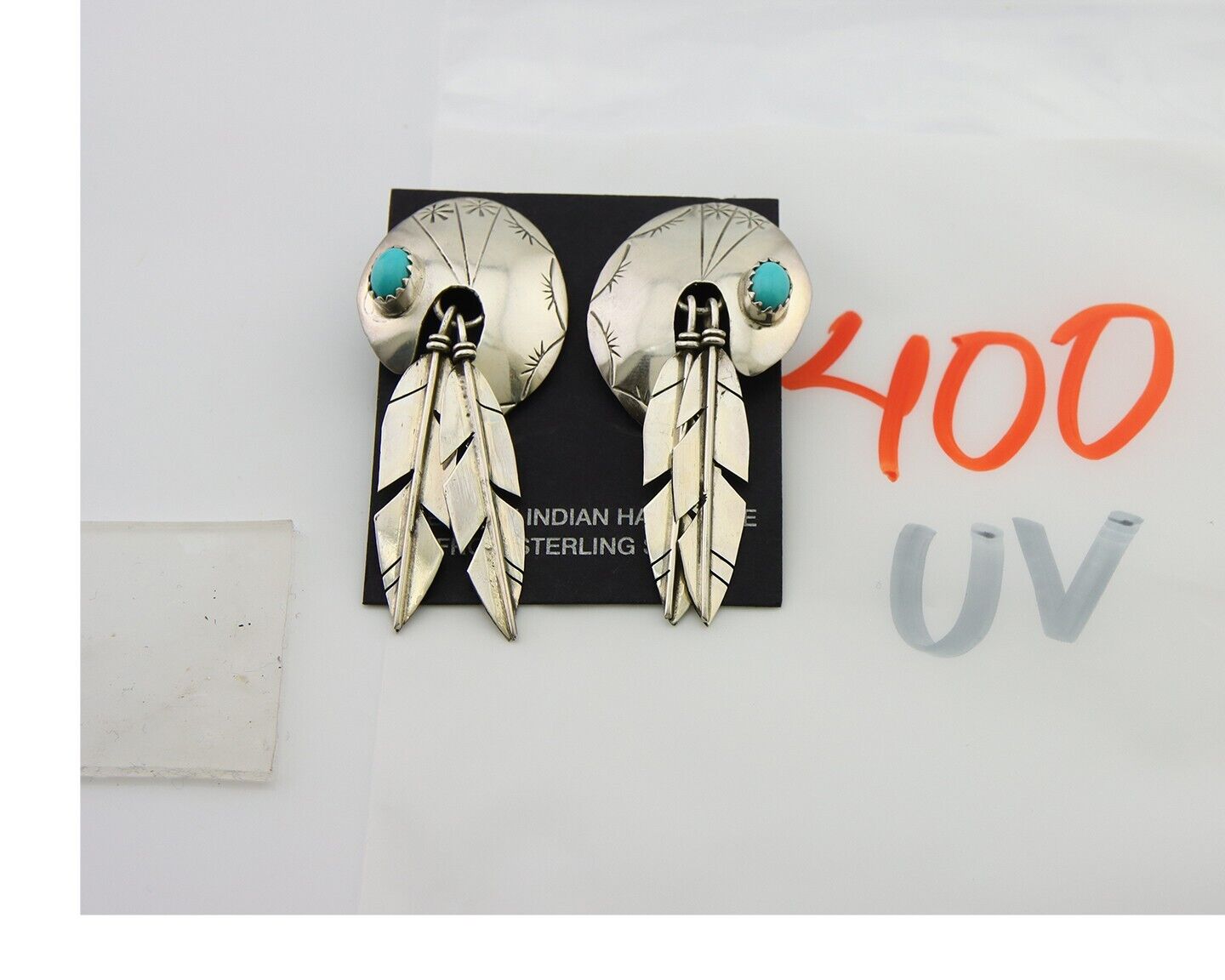 Navajo Earrings 925 Silver Handmade Natural Turquoise Signed JAC C.80s