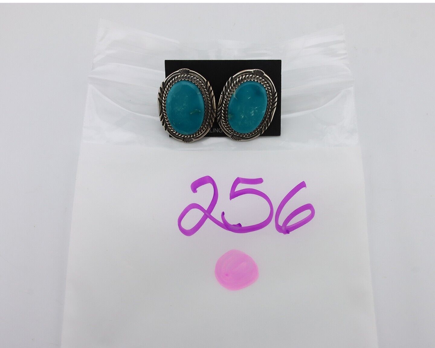 Navajo Hand Stamped Earrings 925 Silver Natural Turquoise Signed M Begay C.80s