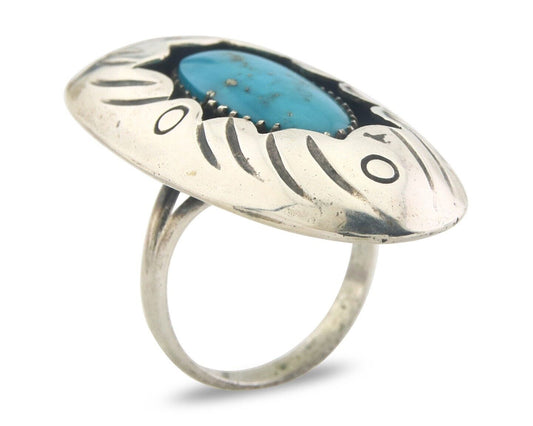 Navajo Ring 925 Sterling Turquoise Handmade Native Artist C.80's Size 6.25