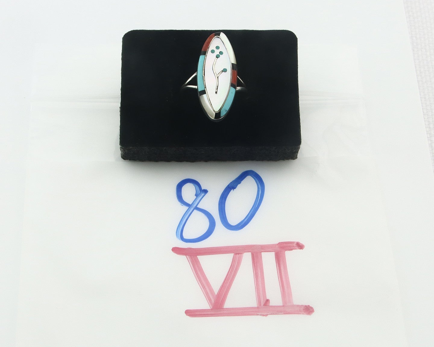 Vintage Zuni Ring 925 Sterling Silver Natural Gemstone Signed A Size 8.0