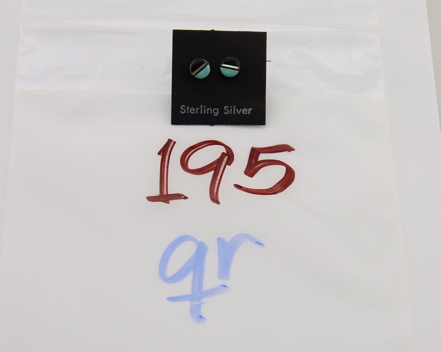 Navajo Earrings 925 Silver Inlaid Natural Onyx & Turquoise Native American C.80s