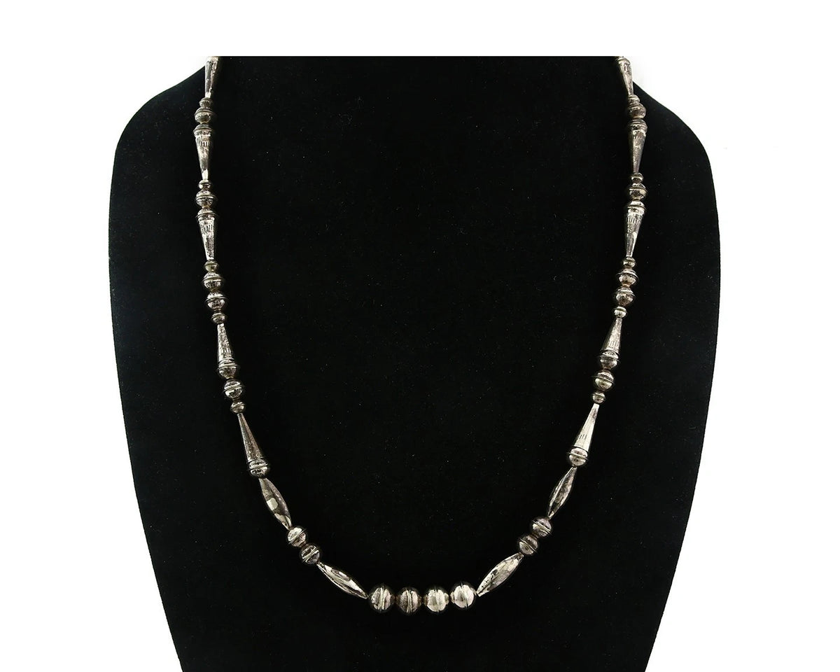 Navajo Bead Necklace Sterling Silver 8.0 mm wide 25 in long Circa 1980's