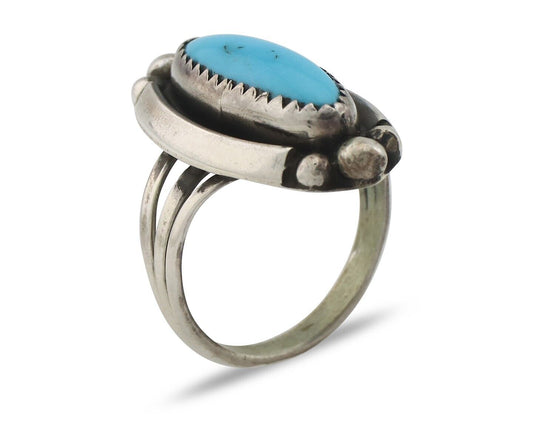 Navajo Ring .925 Silver Sleeping Beauty Turquoise Signed SkyStone Creations C80s