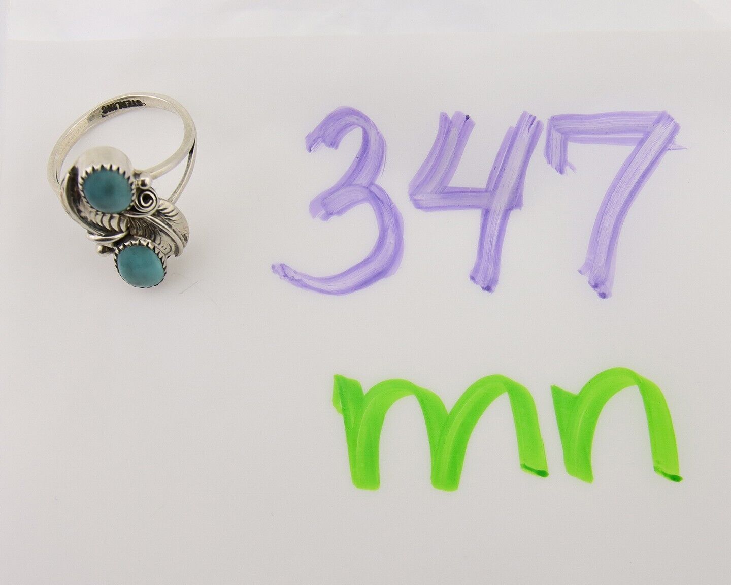 Navajo Ring 925 Silver Natural Slab Turquoise Artist Signed WR C.80's