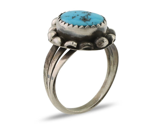 Navajo Ring 925 Silver Sleeping Beauty Turquoise Artist Signed SC C.80's