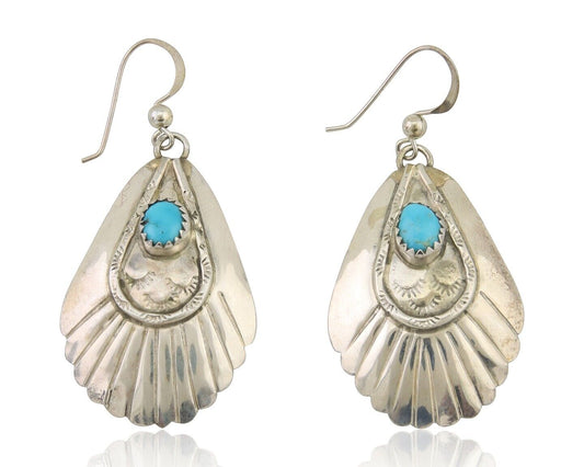 Navajo Earrings 925 Silver Turquoise Artist Signed Dean Brown C.80's