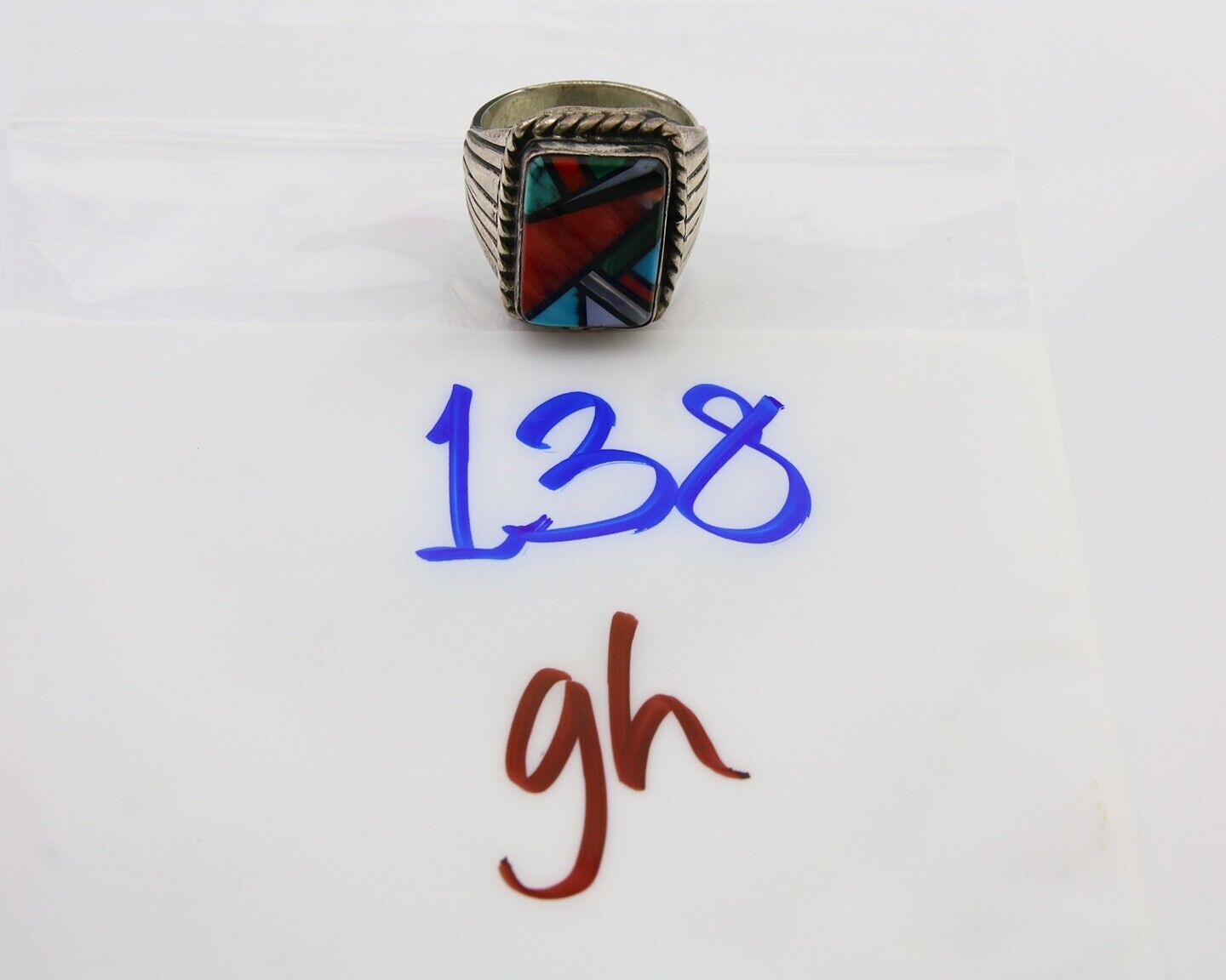 Navajo Ring 925 Silver Natural Gemstones Signed C Montoya Size 10.5