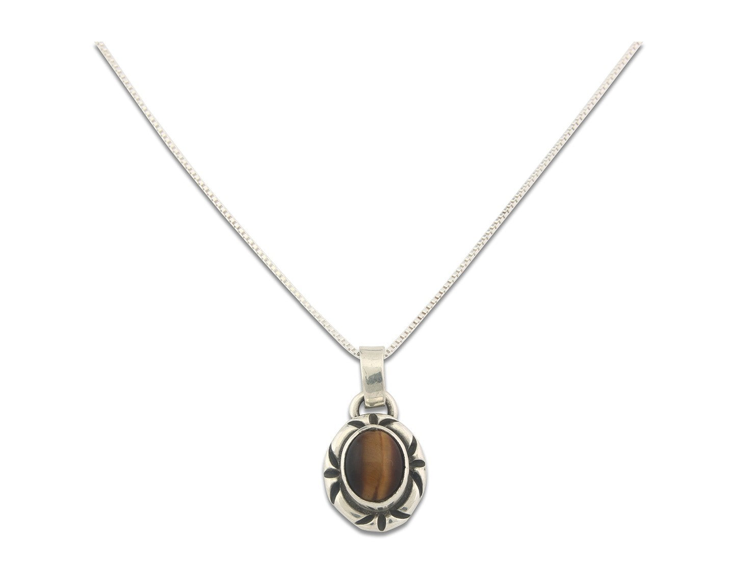 Navajo Sterling Silver Necklace Authentic Tiger Eye Sapphire Vintage Handmade