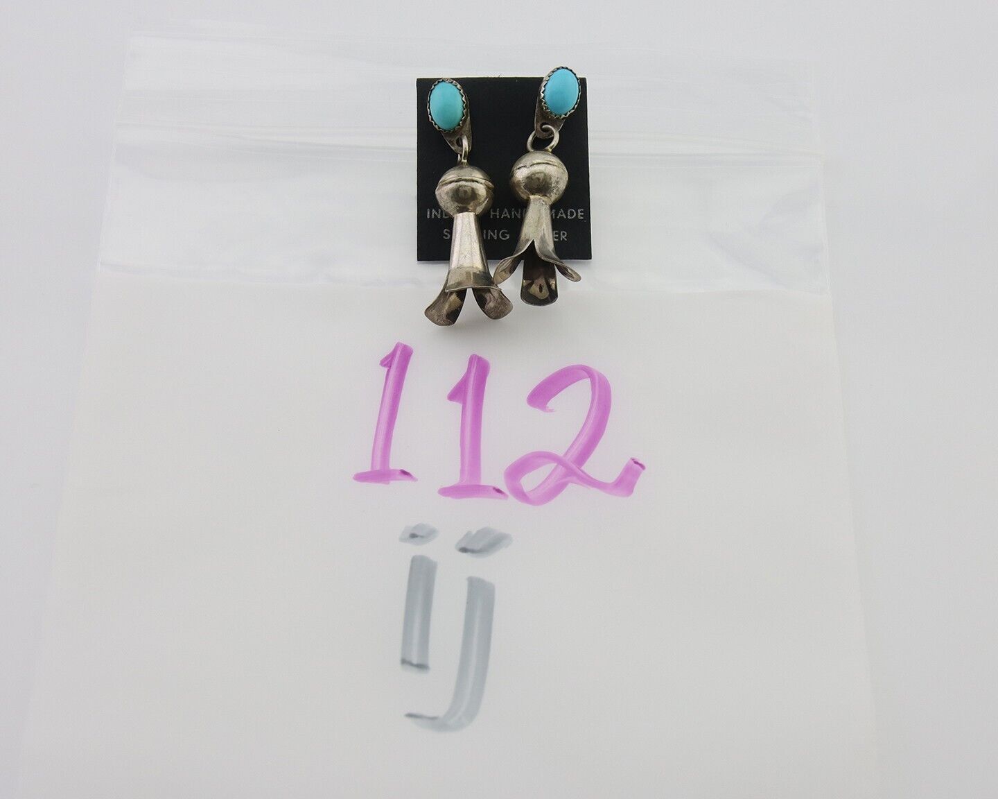 Navajo Dangle Squash Earrings 925 Silver Natural Turquoise Native Artist C.80's