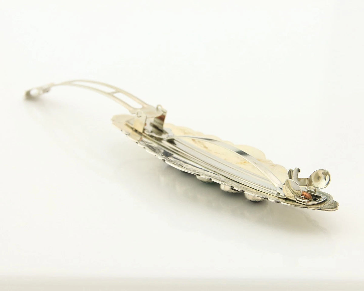 Navajo Barrette Sterling Silver Gemstones Hand Stamped Vintage Signed C/J NEZ