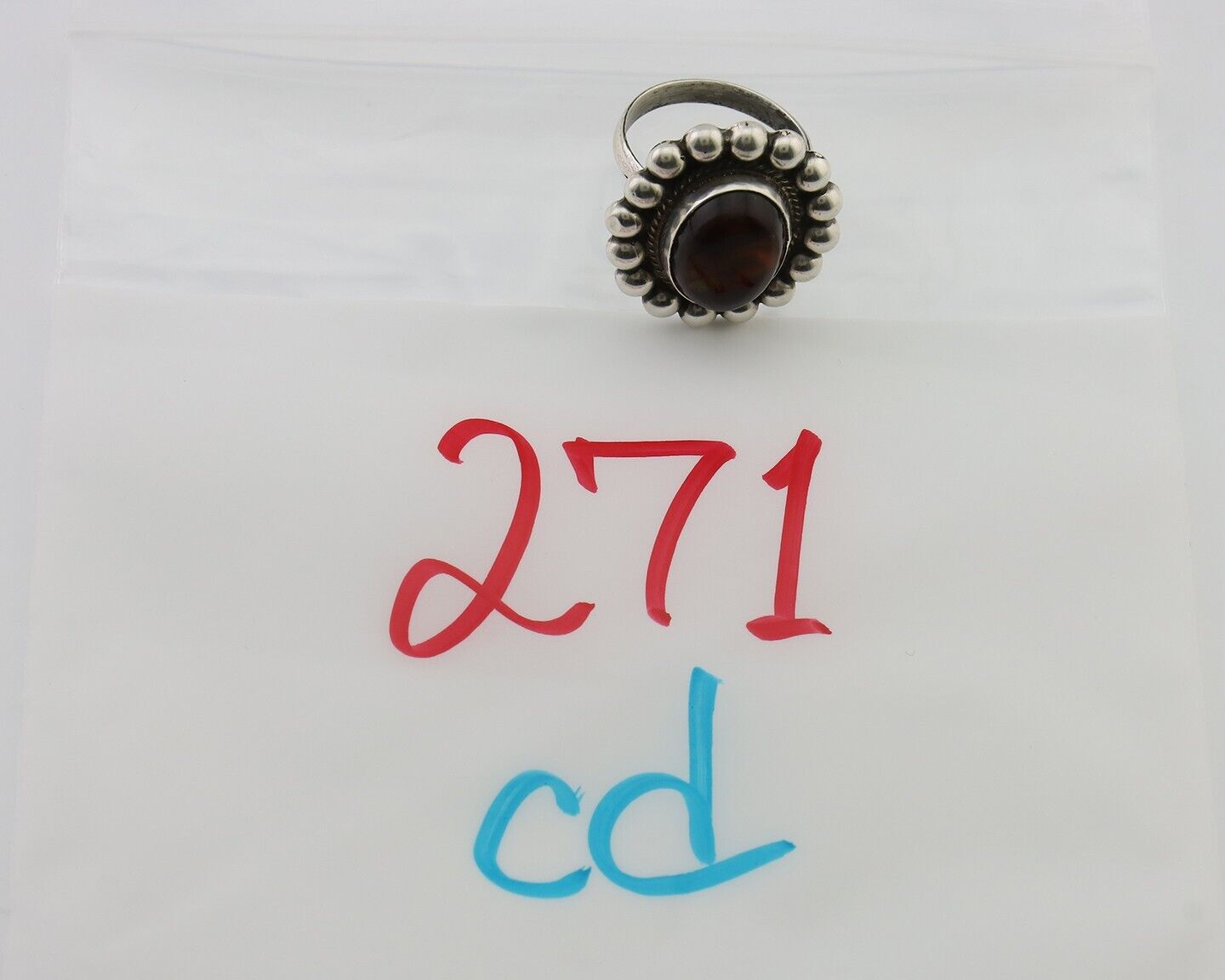 Navajo Handmade Ring 925 Silver Natural Fire Opal Native Artist Size 6.25 C.80's