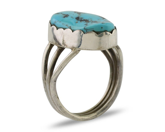 Navajo Ring 925 Silver Natural Blue Turquoise Signed Tony Guerro C.80's