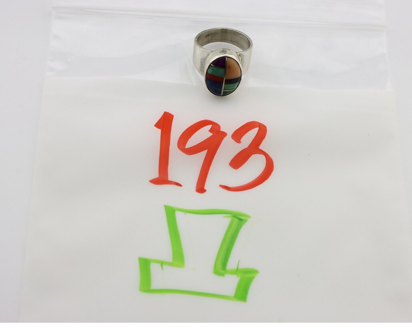 Zuni Inlaid Ring 925 Silver Mixed Natural Gemstones Native American Artist C.80s