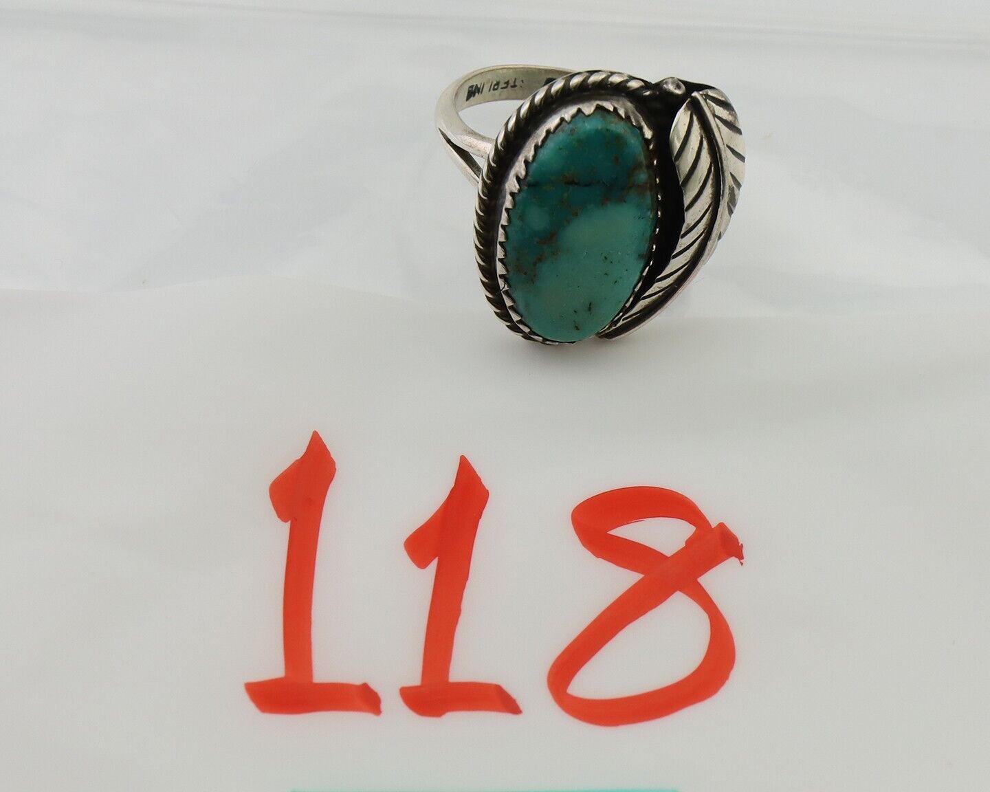 Navajo Ring 925 Silver Blue Kingman Turquoise Native American Artist C.80's