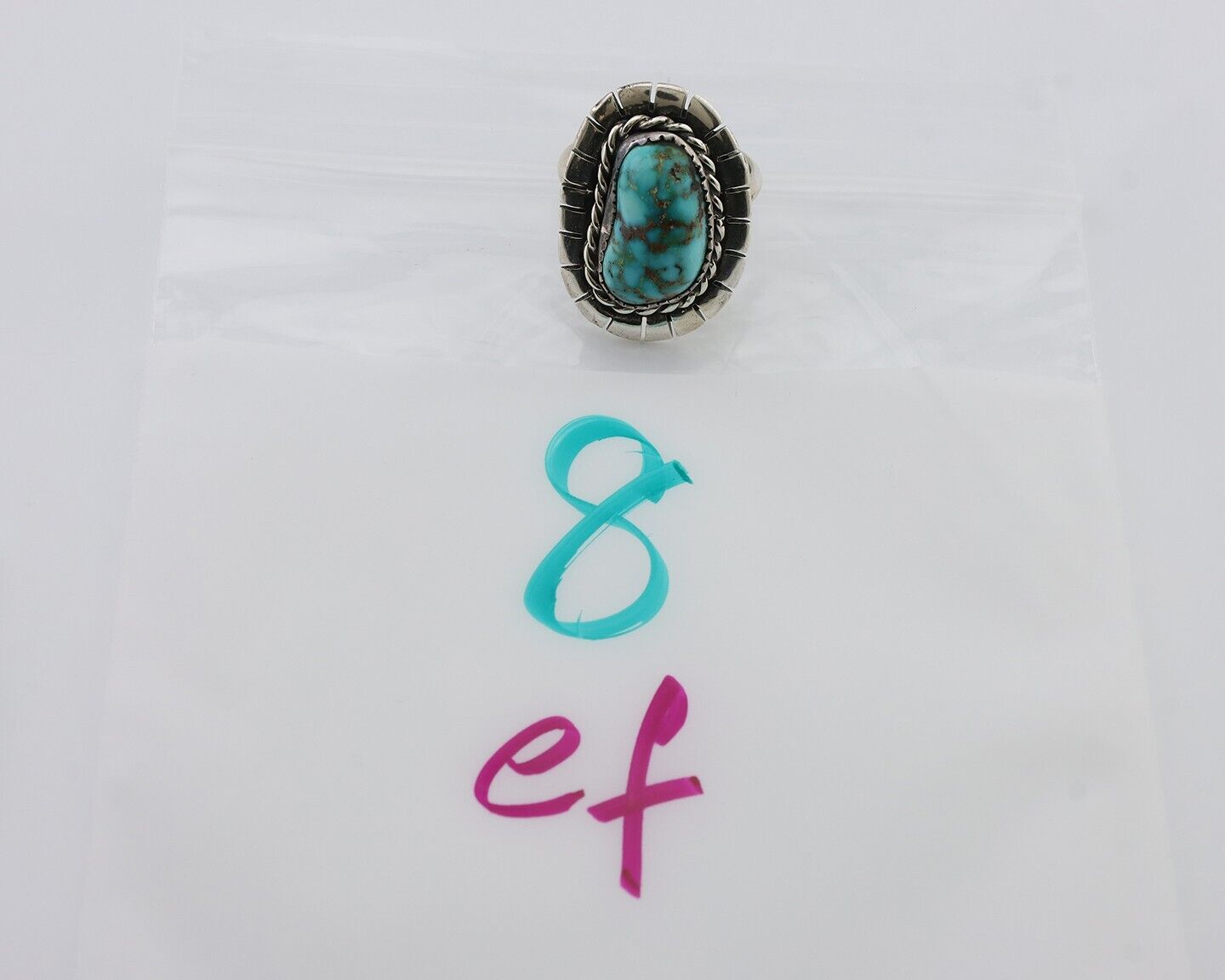 Navajo Ring 925 Silver Blue Gem Turquoise Signed William Denetdale 8.75 C.80's