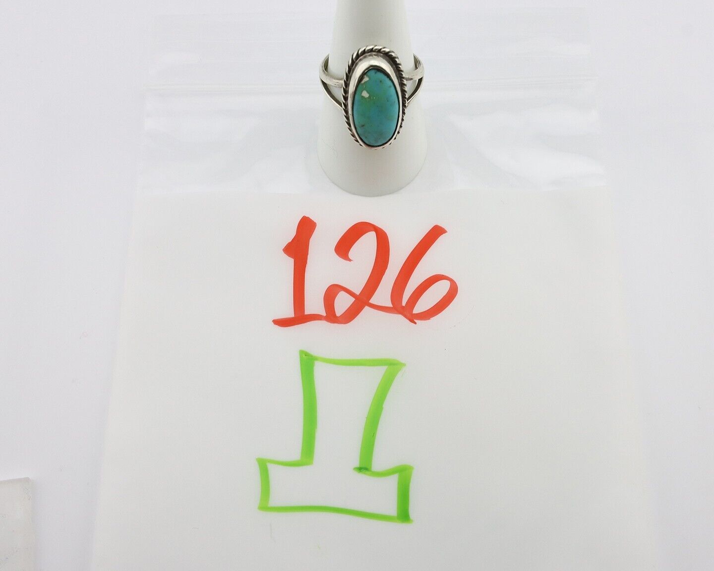 Navajo Ring 925 Silver Kingman Turquoise Native American Artist C.80's