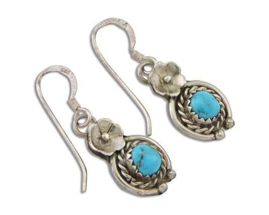 Navajo Dangle Earrings 925 Silver Natural Turquoise Artist Signed DB C.80's