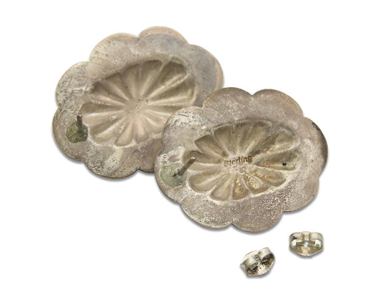 Navajo Earrings 925 Silver Natural Coral Native American Artist C.80's