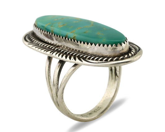 Navajo Ring 925 Silver Natural Mined Turquoise Artist Signed USA C.80s