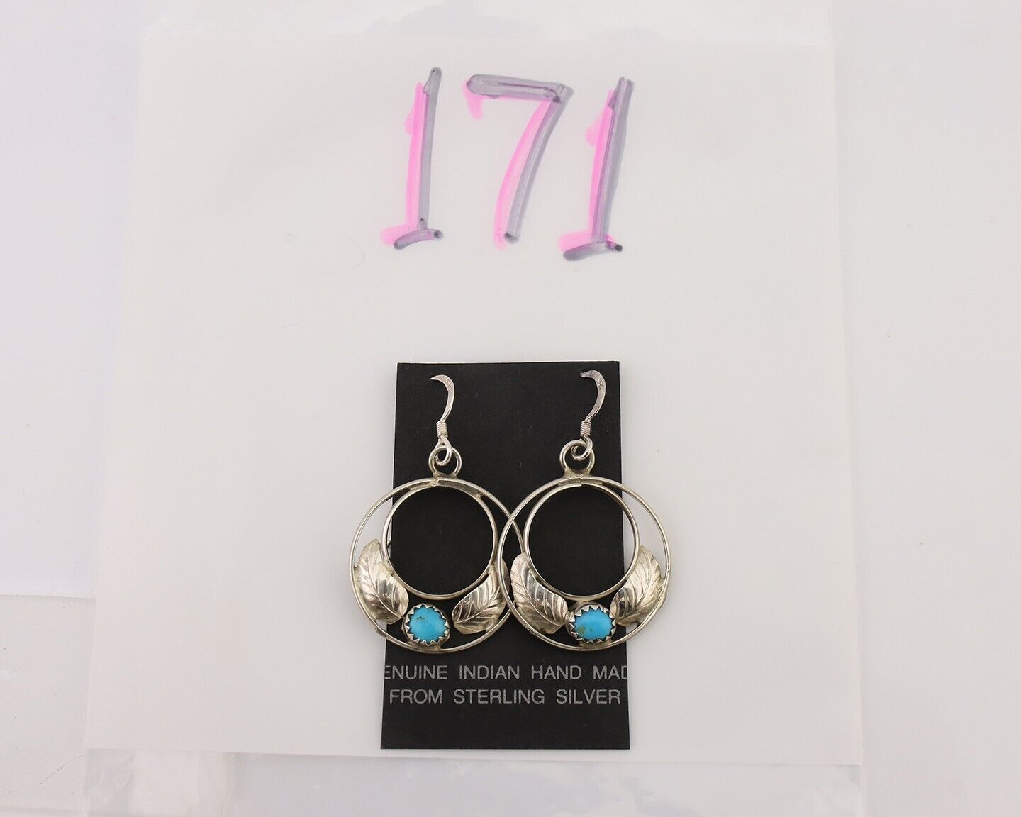 Navajo Handmade Dangle Earrings 925 Silver Blue Turquoise Native Artist C.80's