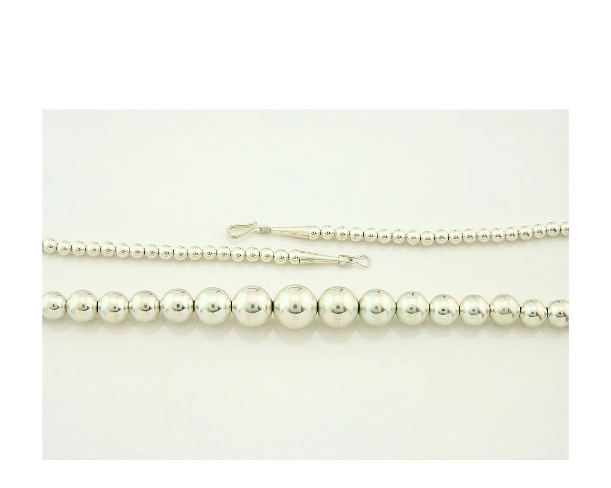 Navajo Bead Necklace 925 Sterling Silver Vintage Graduated 5mm-12mm 30in Long