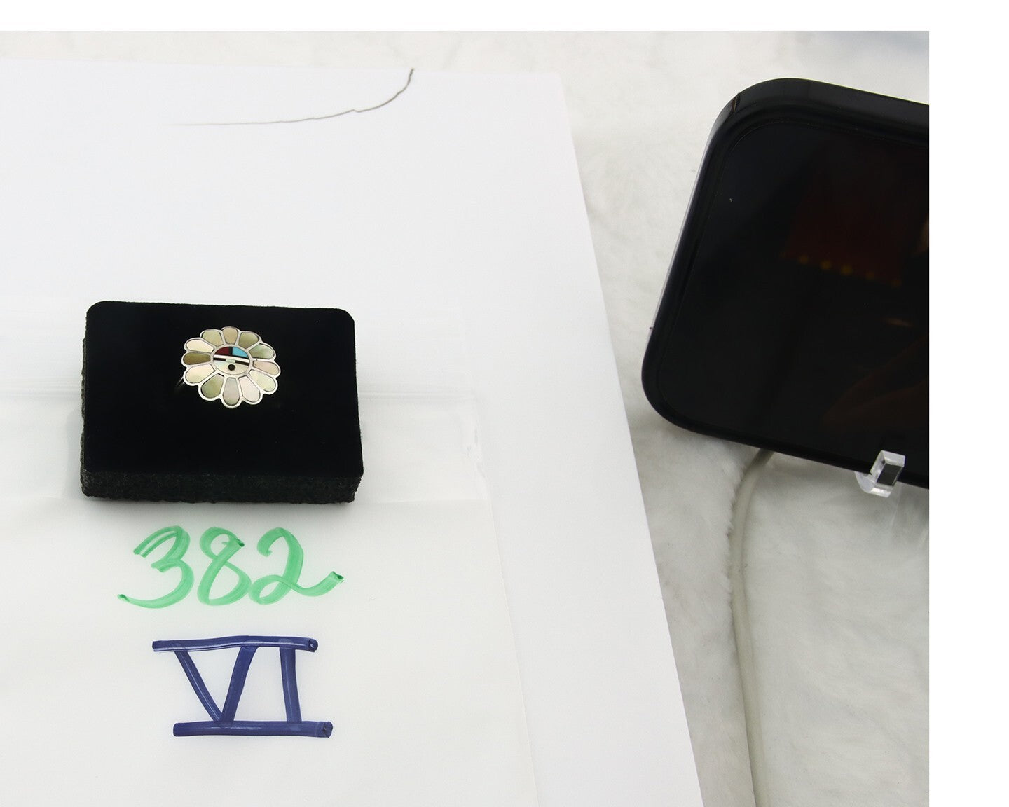 Vintage Zuni Ring 925 Sterling Silver Natural Gemstone Size 7.25